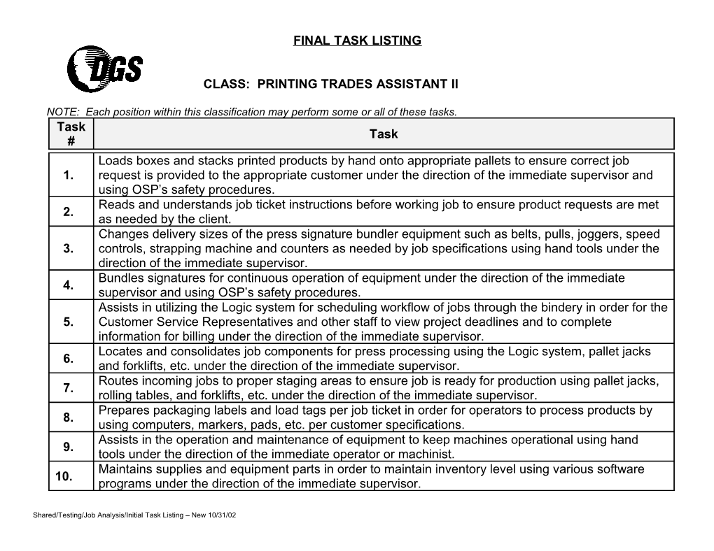 Class: Printing Trades Assistant Ii