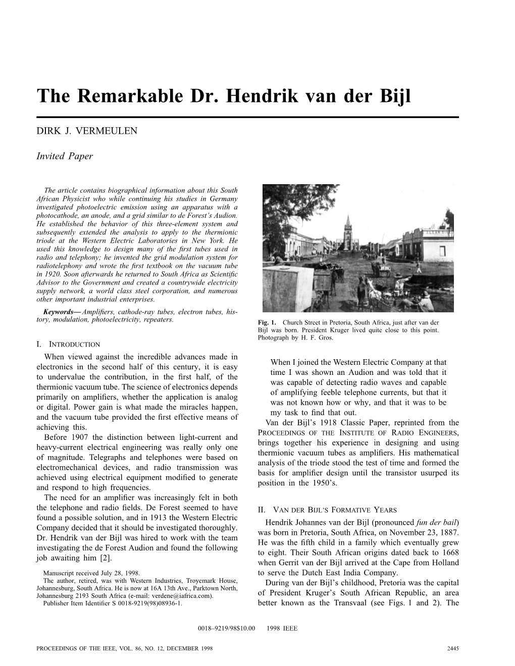 The Remarkable Dr. Hendrik Van Der Bijl