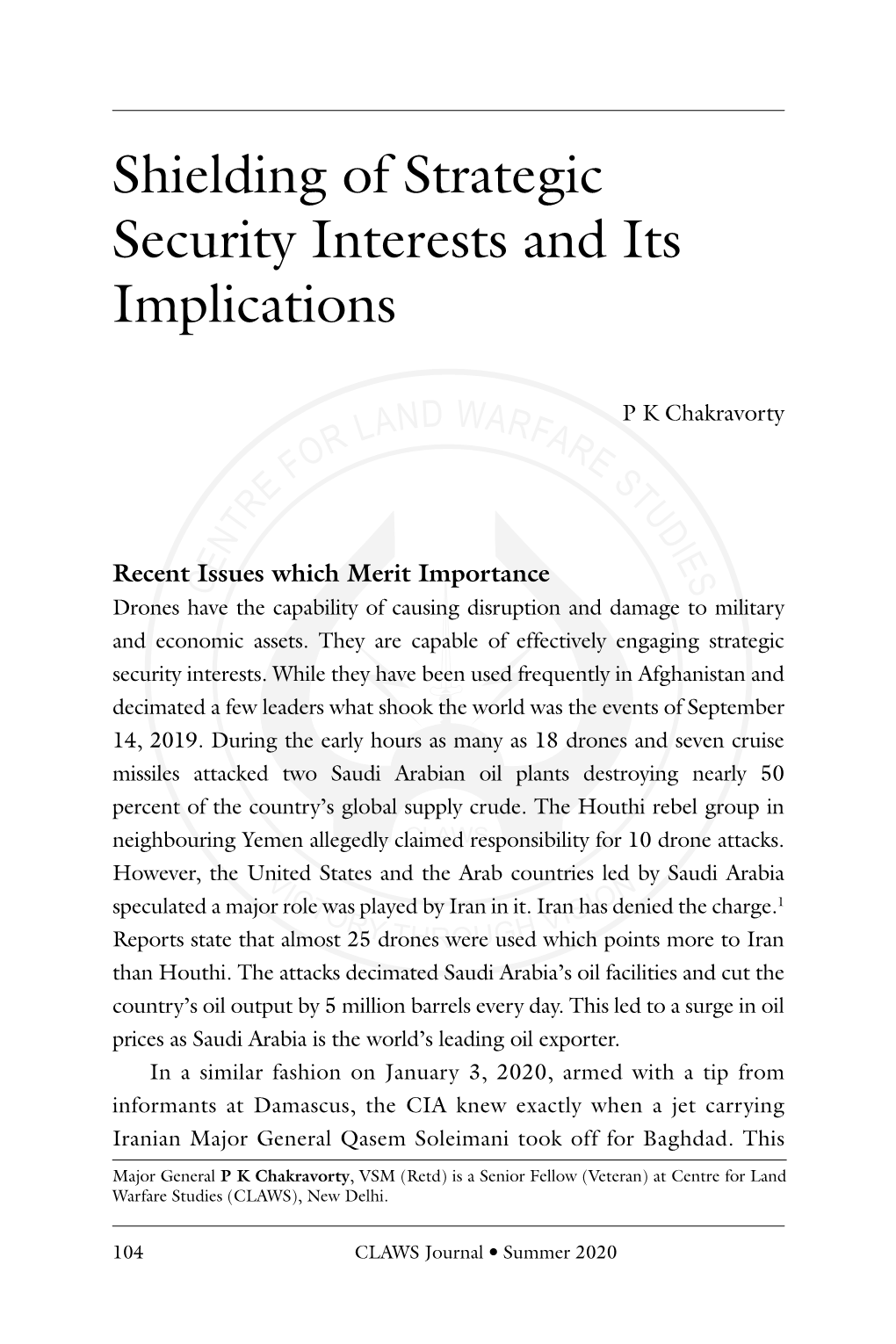 Shielding of Strategic Security Interests and Its Implications