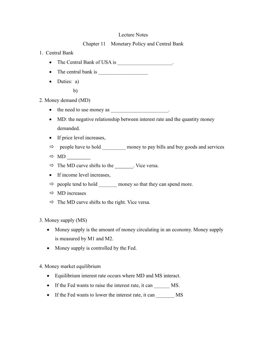 Chapter 11 Monetary Policy and Central Bank