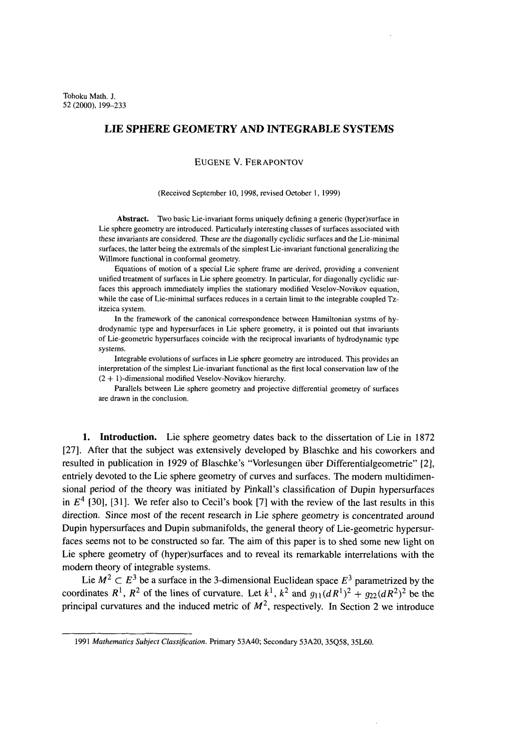 Lie Sphere Geometry and Integrable Systems