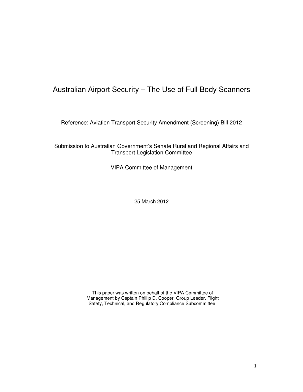 Australian Airport Security – the Use of Full Body Scanners