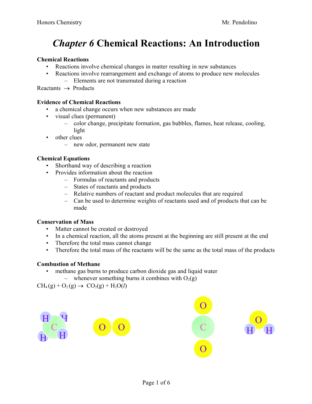 Chapter 6 Chemical Reactions: an Introduction