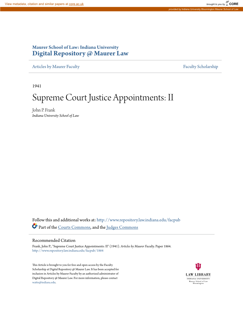 Supreme Court Justice Appointments: II John P