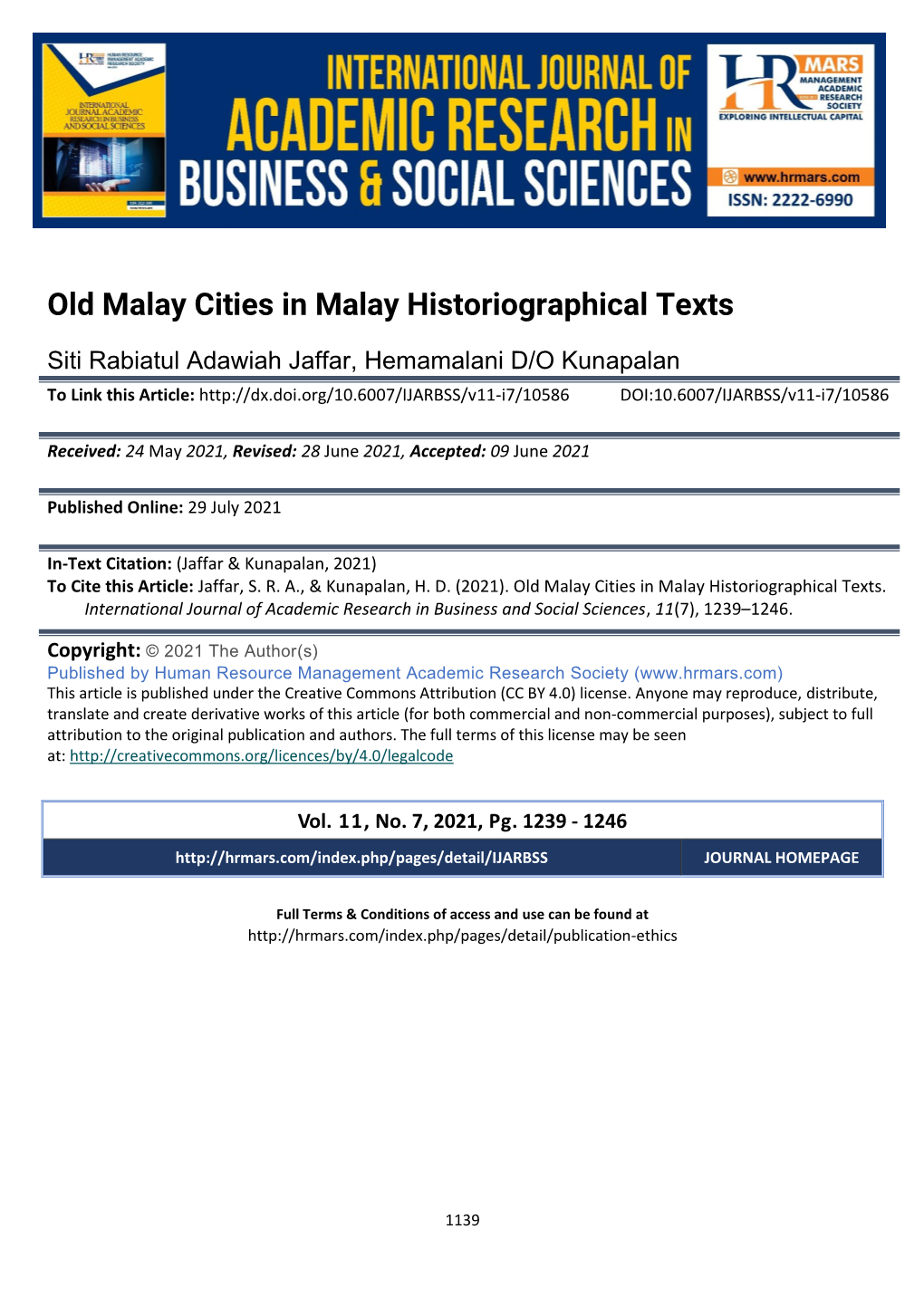 Old Malay Cities in Malay Historiographical Texts