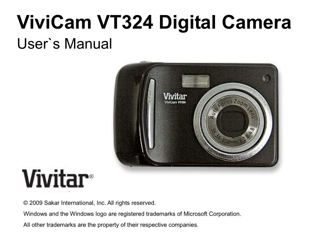 Vivicam VT324 Digital Camera User`S Manual