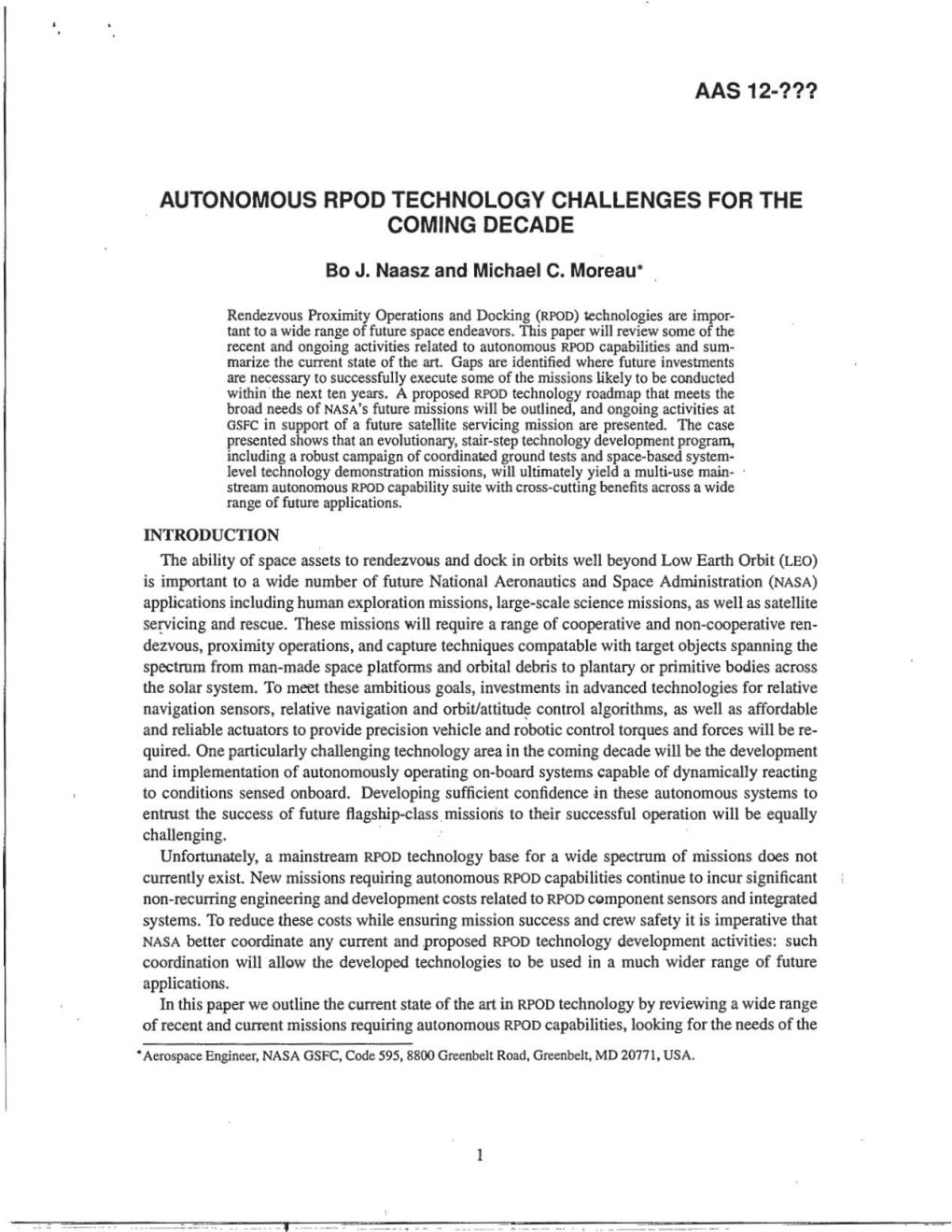 Autonomous Rpod Technology Challenges for the Coming Decade
