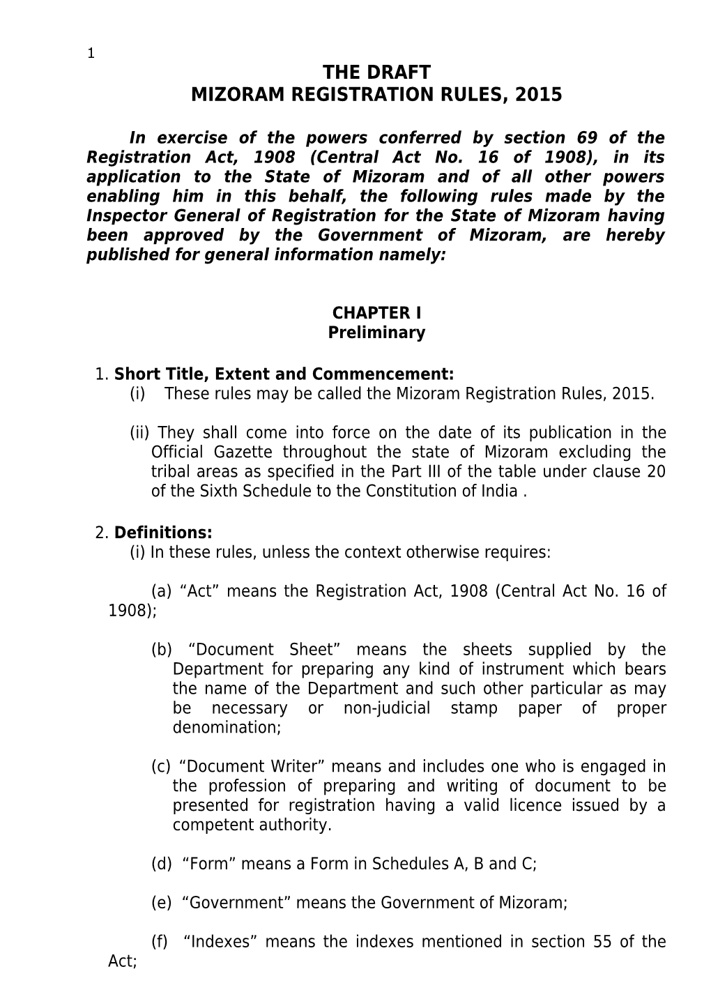 Mizoram Registration Rules, 2015