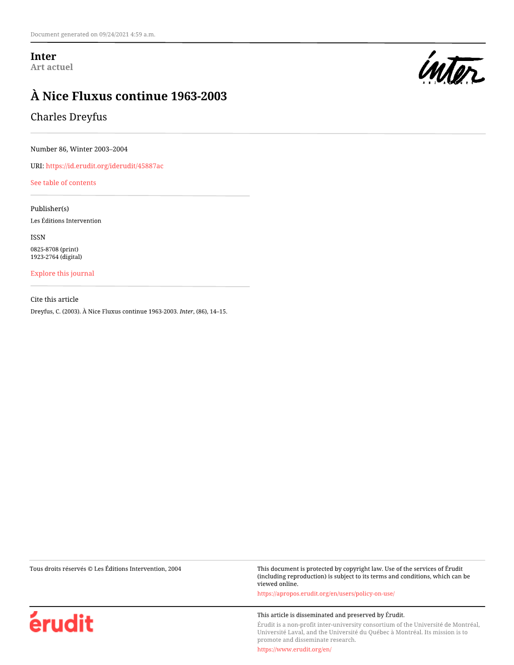 À Nice Fluxus Continue 1963-2003 Charles Dreyfus