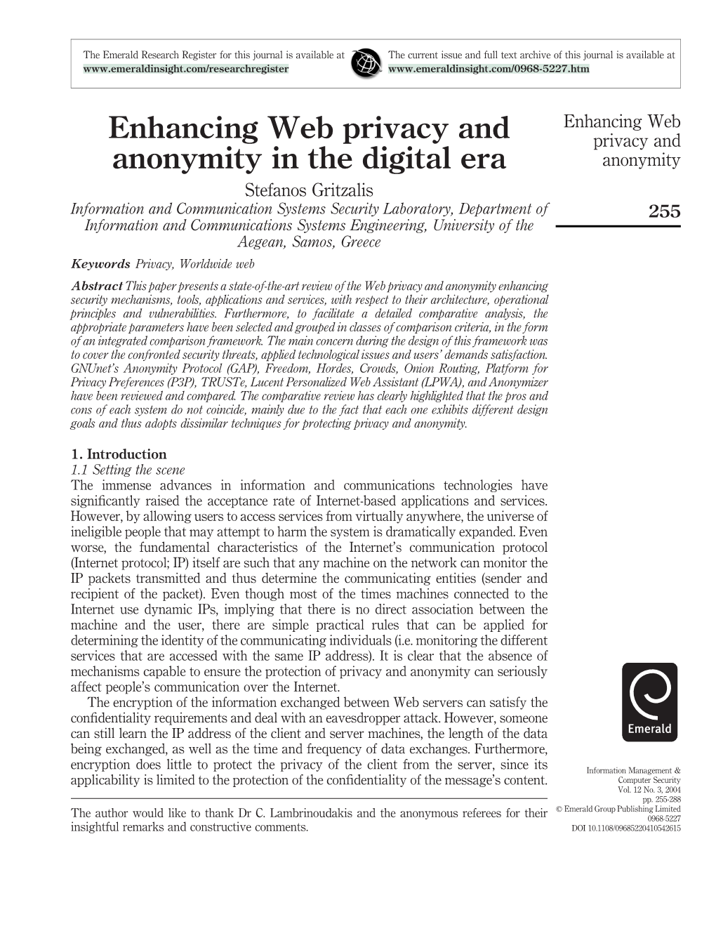 Enhancing Web Privacy and Anonymity in the Digital