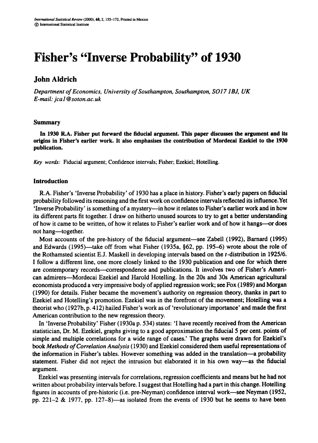 Fisher 9 S 66 Inverse Probability” of 1930