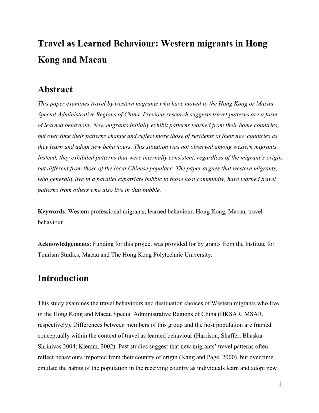 Western Migrants in Hong Kong and Macau Abstract Introduction