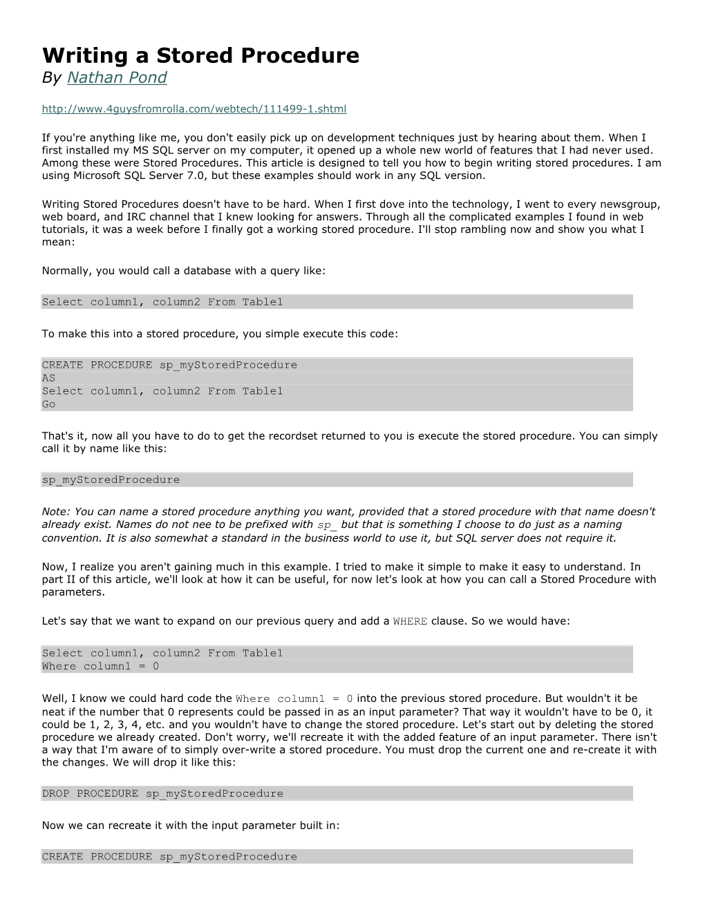 Writing a Stored Procedure by Nathan Pond