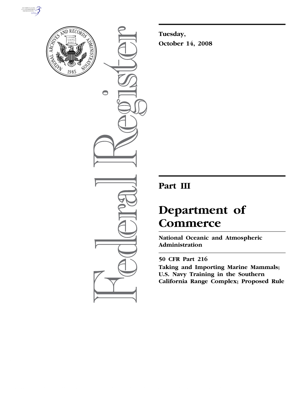 Department of Commerce National Oceanic and Atmospheric Administration