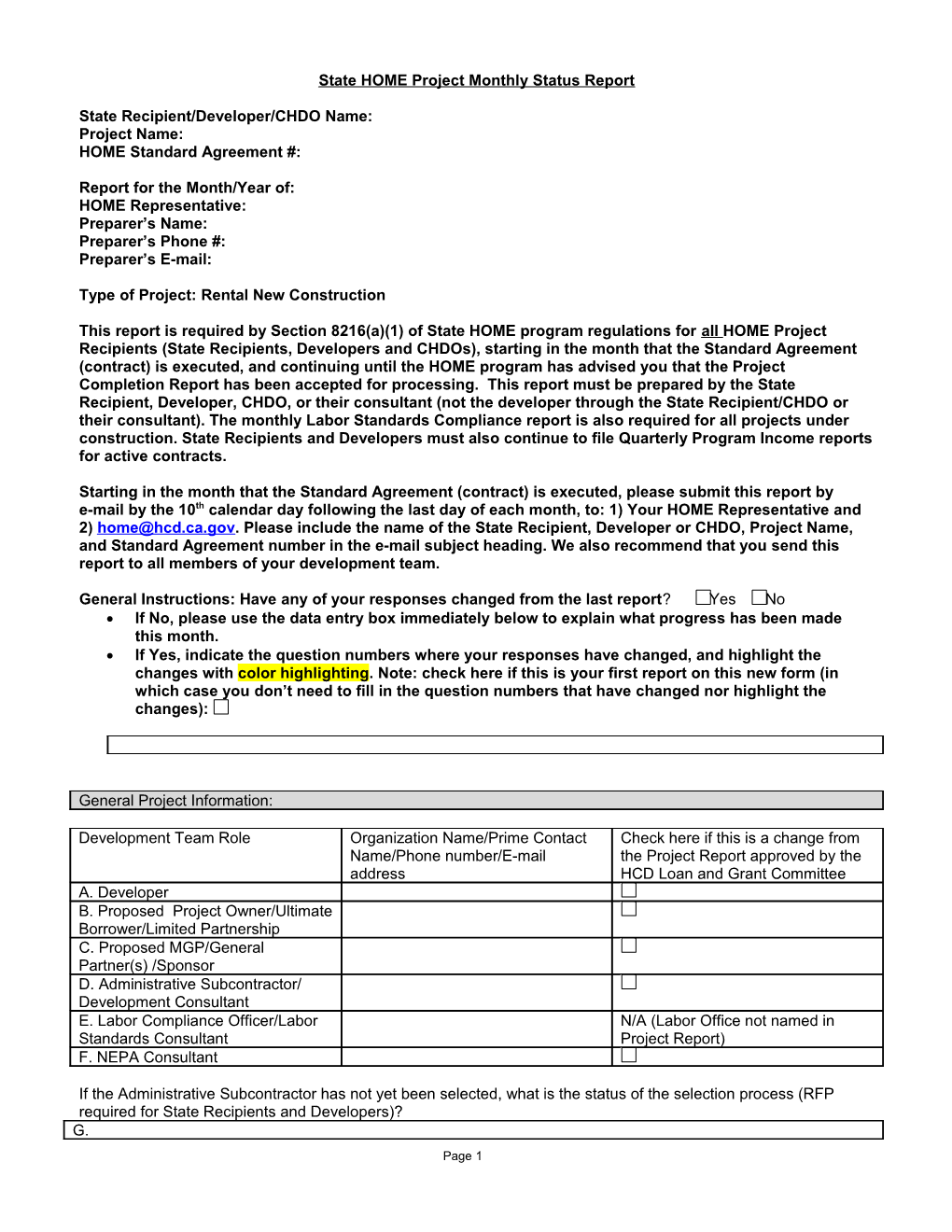 State Recipient Monthly Status Report