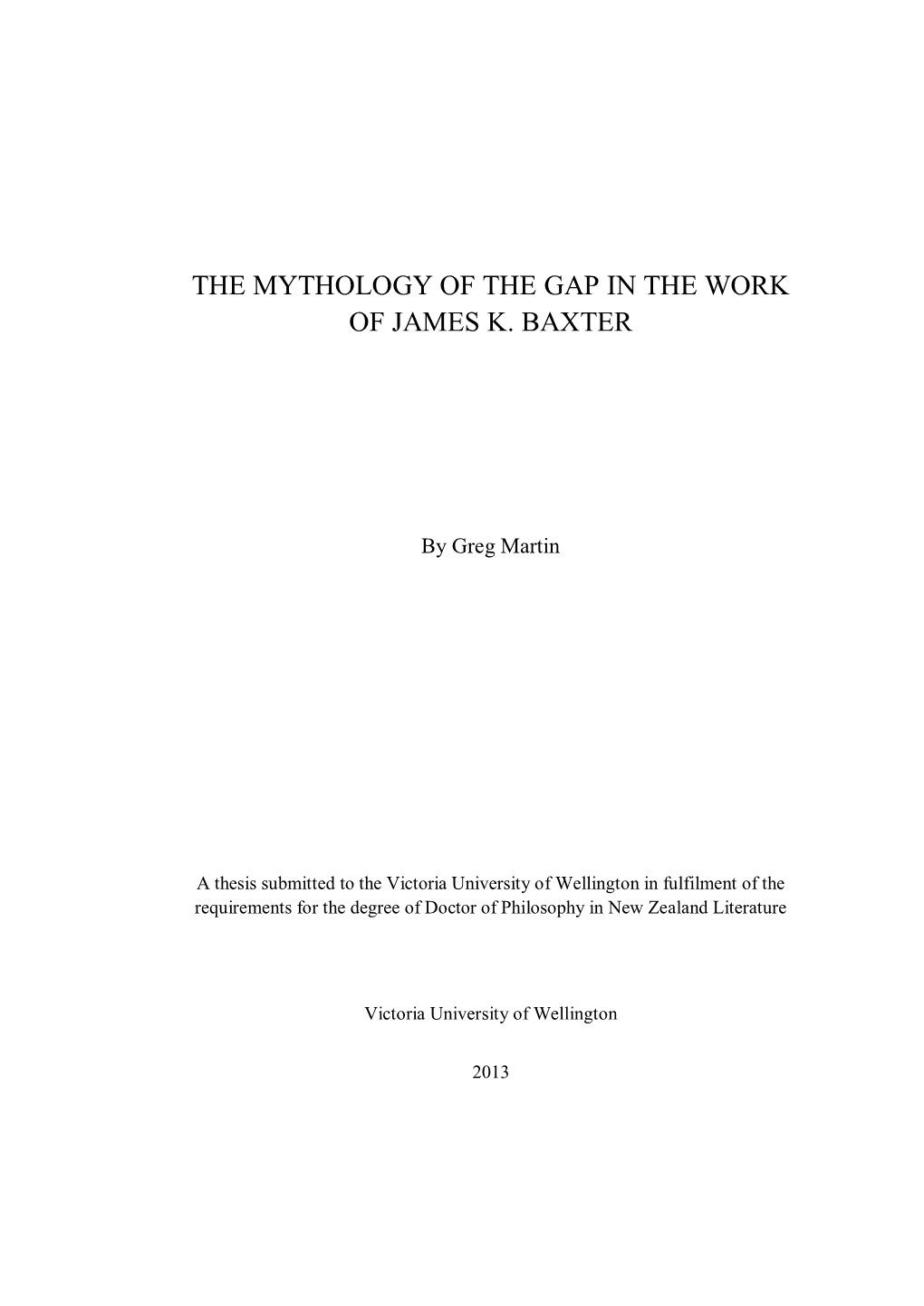 The Mythology of the Gap in the Work of James K. Baxter