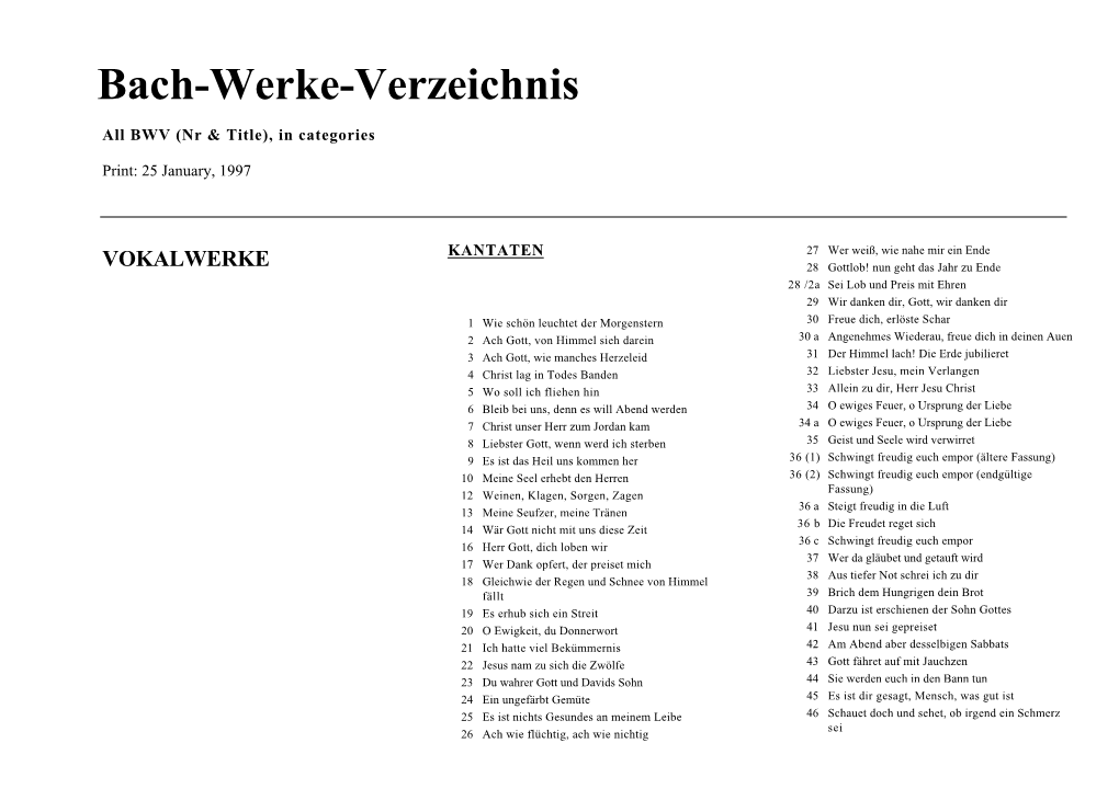 BWV (Nr & Title), in Categories