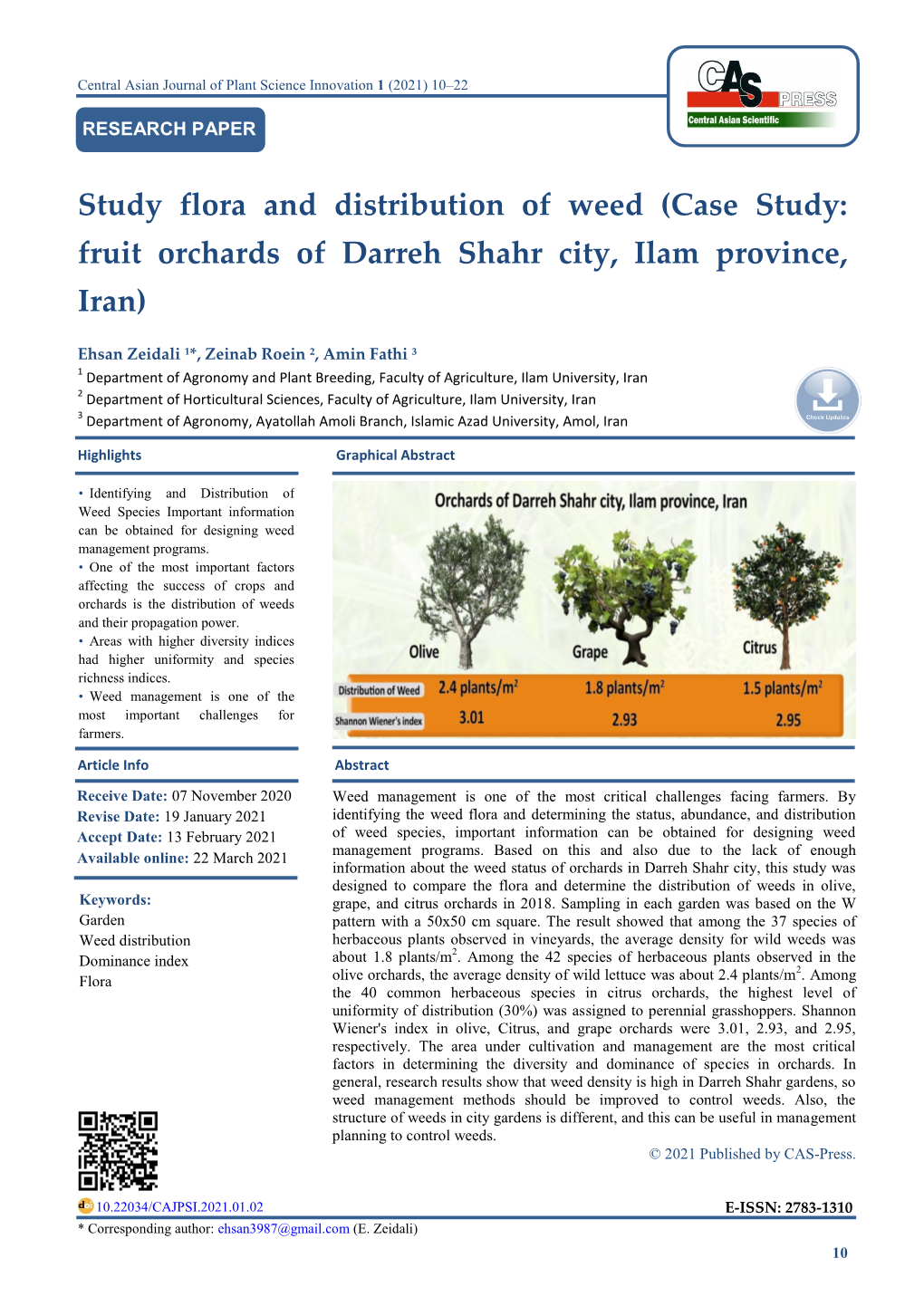 Study Flora and Distribution of Weed (Case Study: Fruit Orchards of Darreh Shahr City, Ilam Province, Iran)
