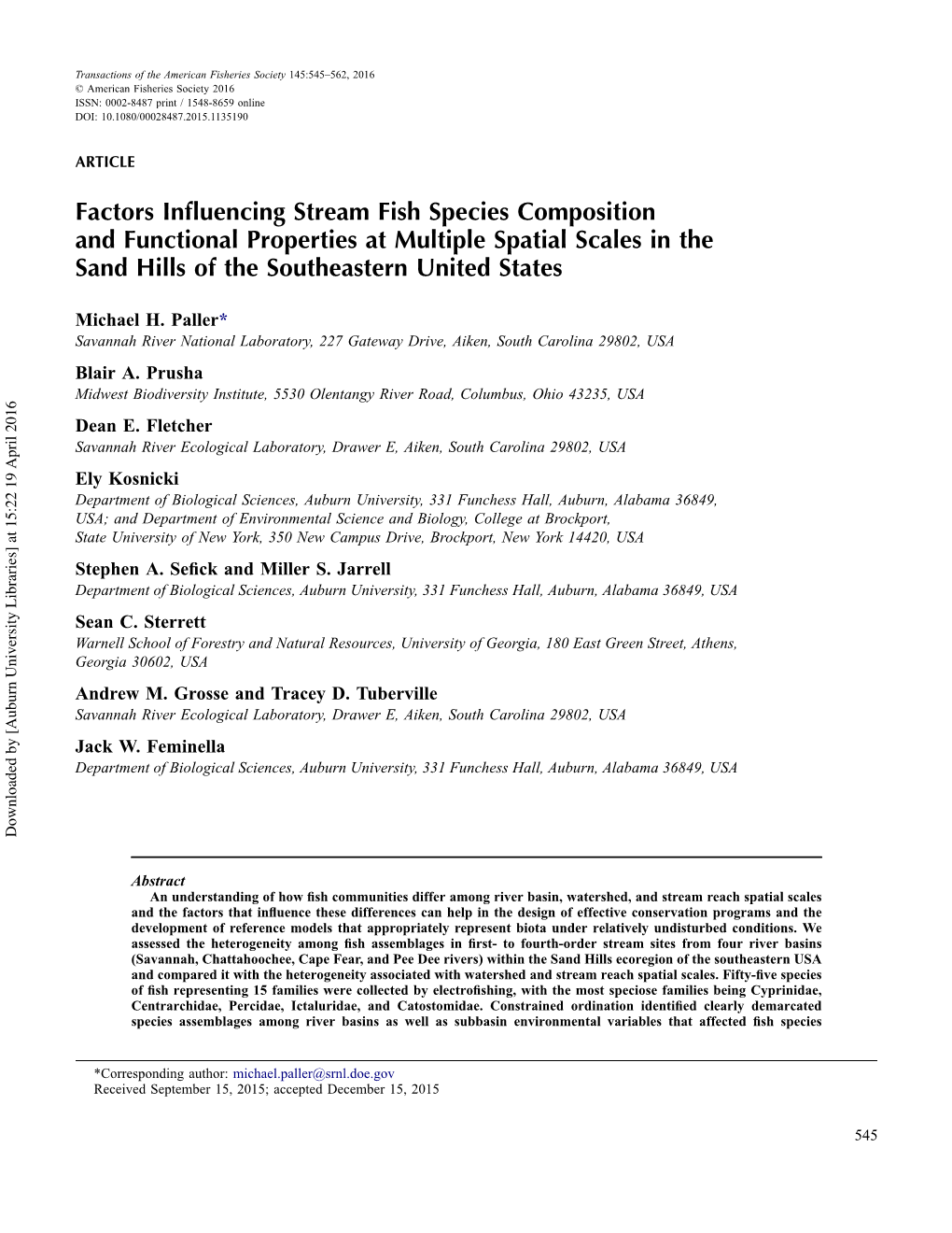 Factors Influencing Stream Fish Species Composition And