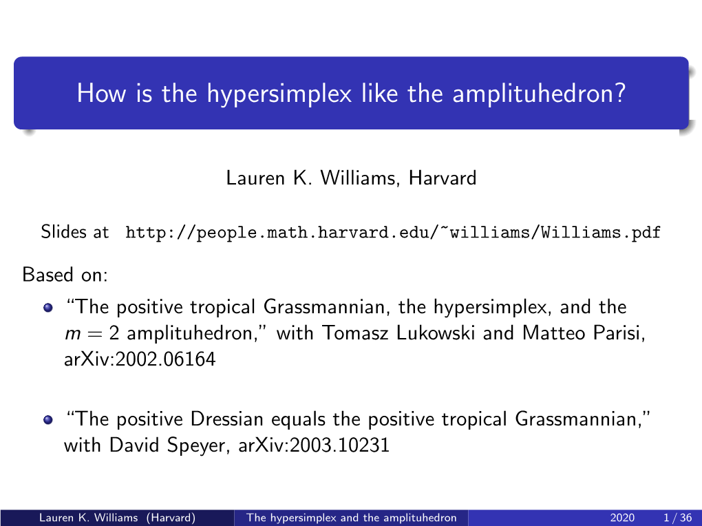 How Is the Hypersimplex Like the Amplituhedron?
