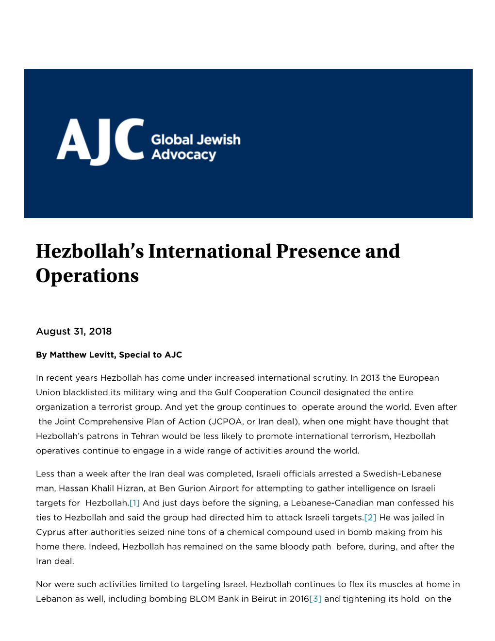 Hezbollah's International Presence and Operations