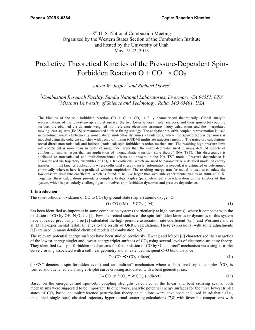 Predictive Theoretical Kinetics of the Pressure-Dependent Spin- Forbidden Reaction O + CO → CO2