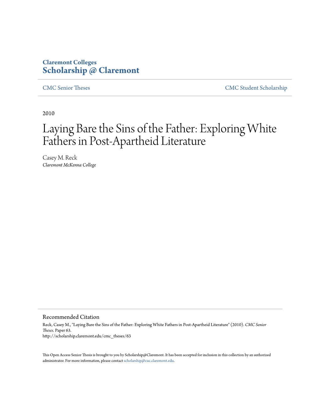 Exploring White Fathers in Post-Apartheid Literature Casey M