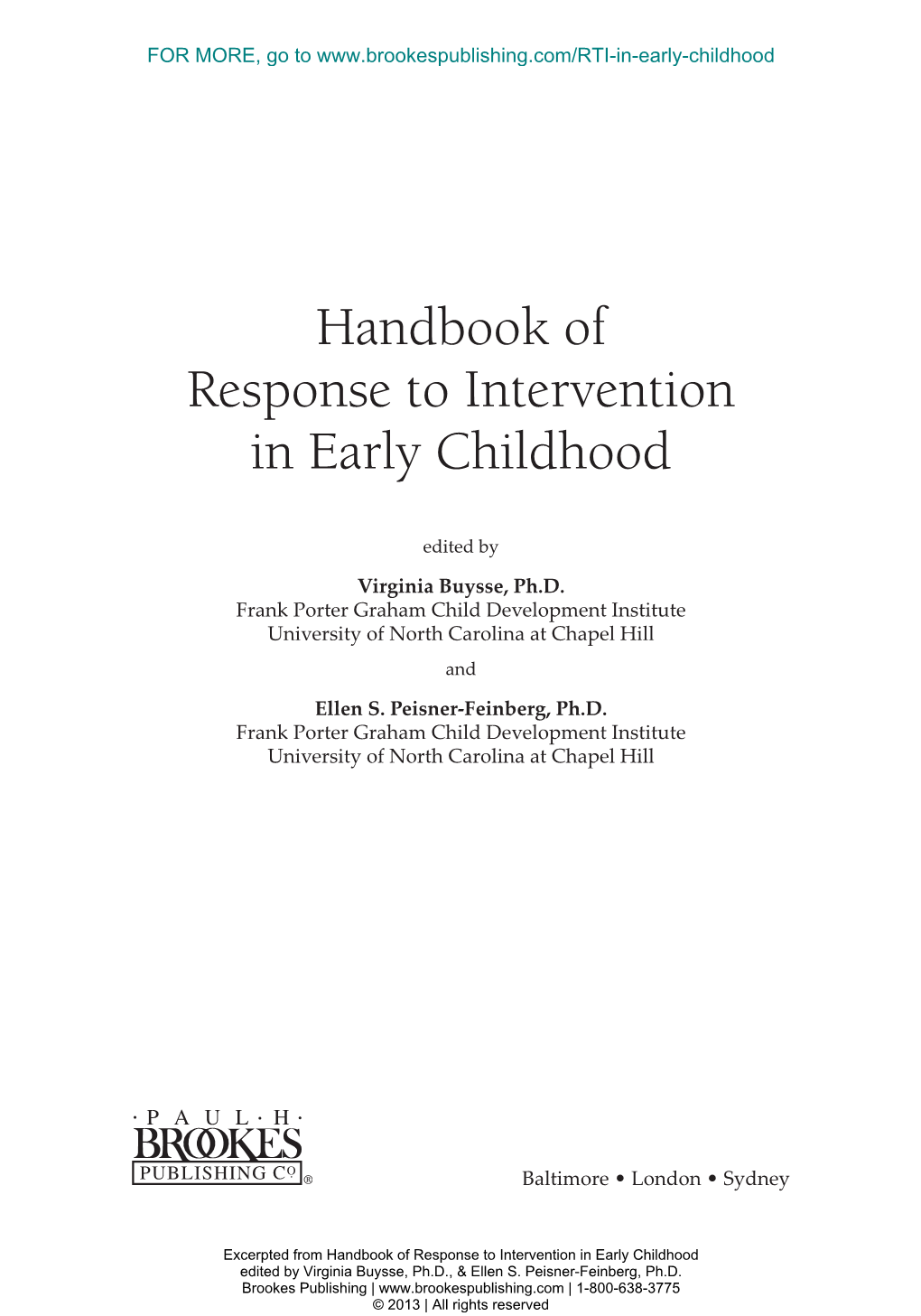 Handbook of Response to Intervention in Early Childhood