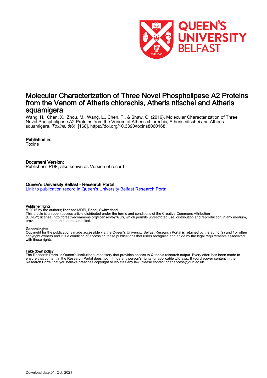 Molecular Characterization of Three Novel Phospholipase A2 Proteins