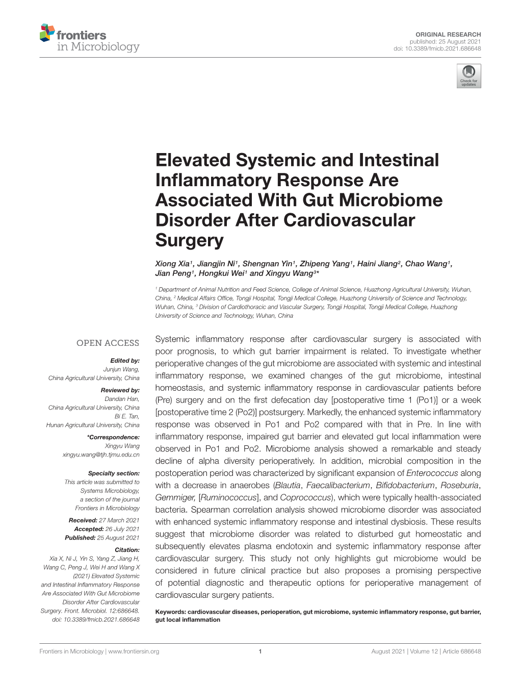 Elevated Systemic and Intestinal Inflammatory Response Are