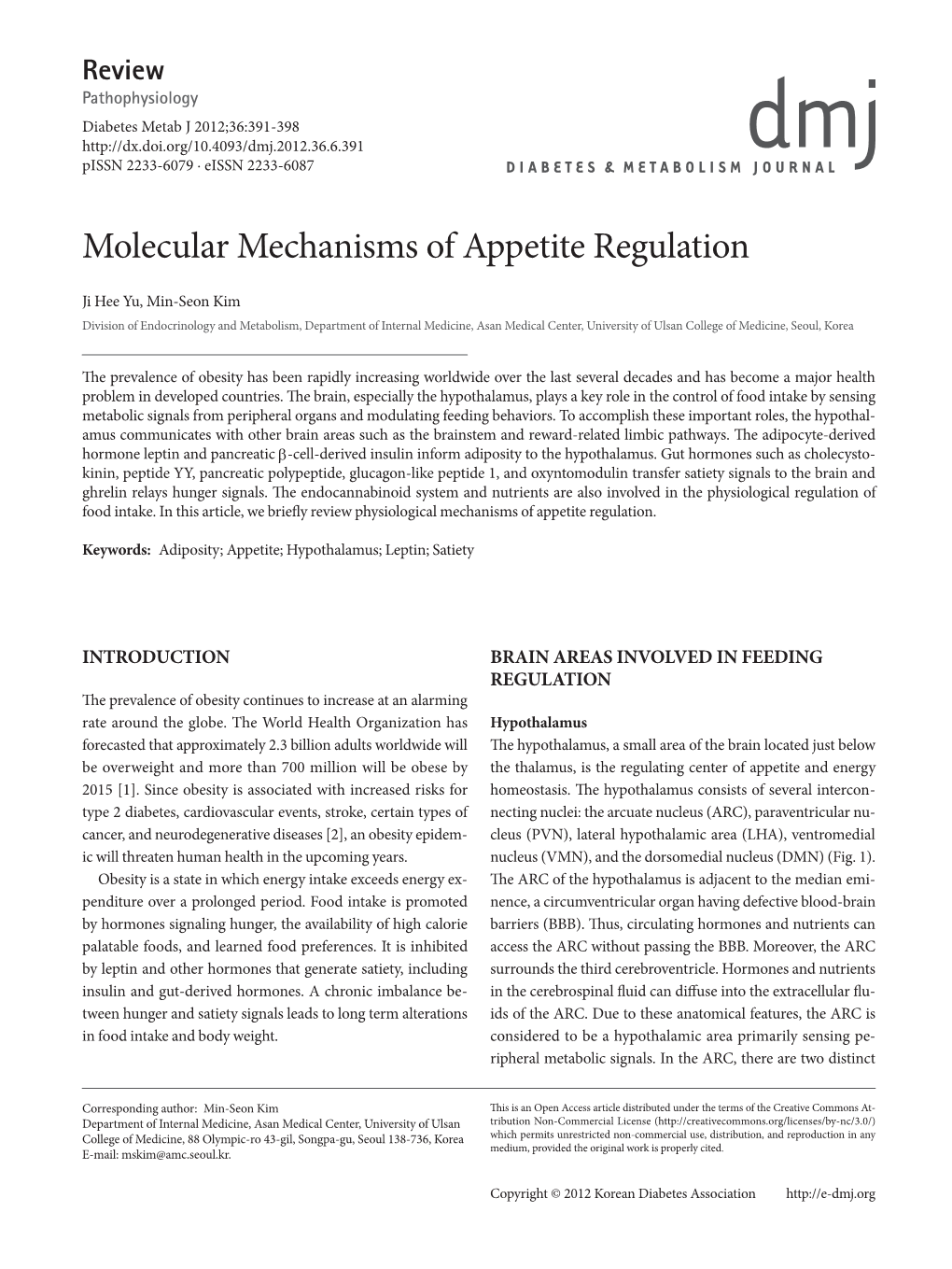 Molecular Mechanisms of Appetite Regulation