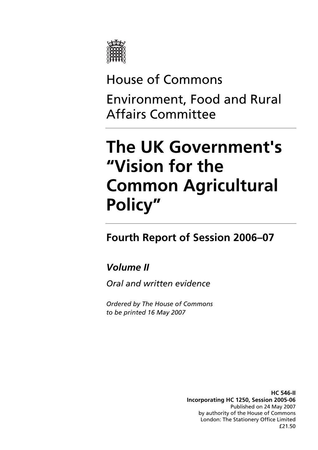 The UK Government's “Vision for the Common Agricultural Policy”