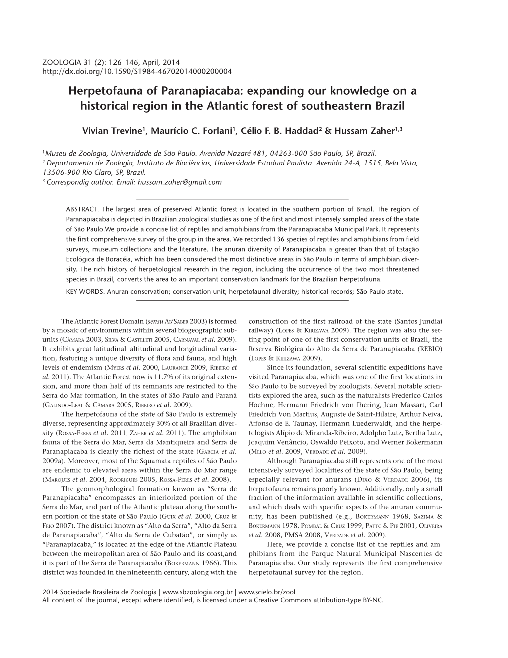 Herpetofauna of Paranapiacaba: Expanding Our Knowledge on a Historical Region in the Atlantic Forest of Southeastern Brazil