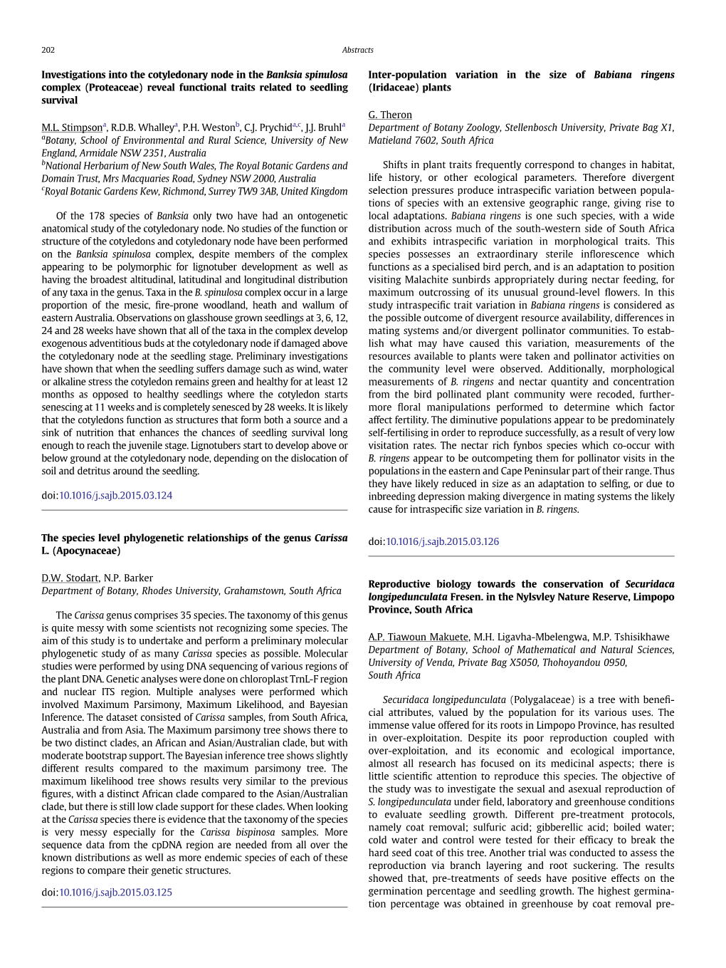 Inter-Population Variation in the Size of Babiana Ringens (Iridaceae) Plants