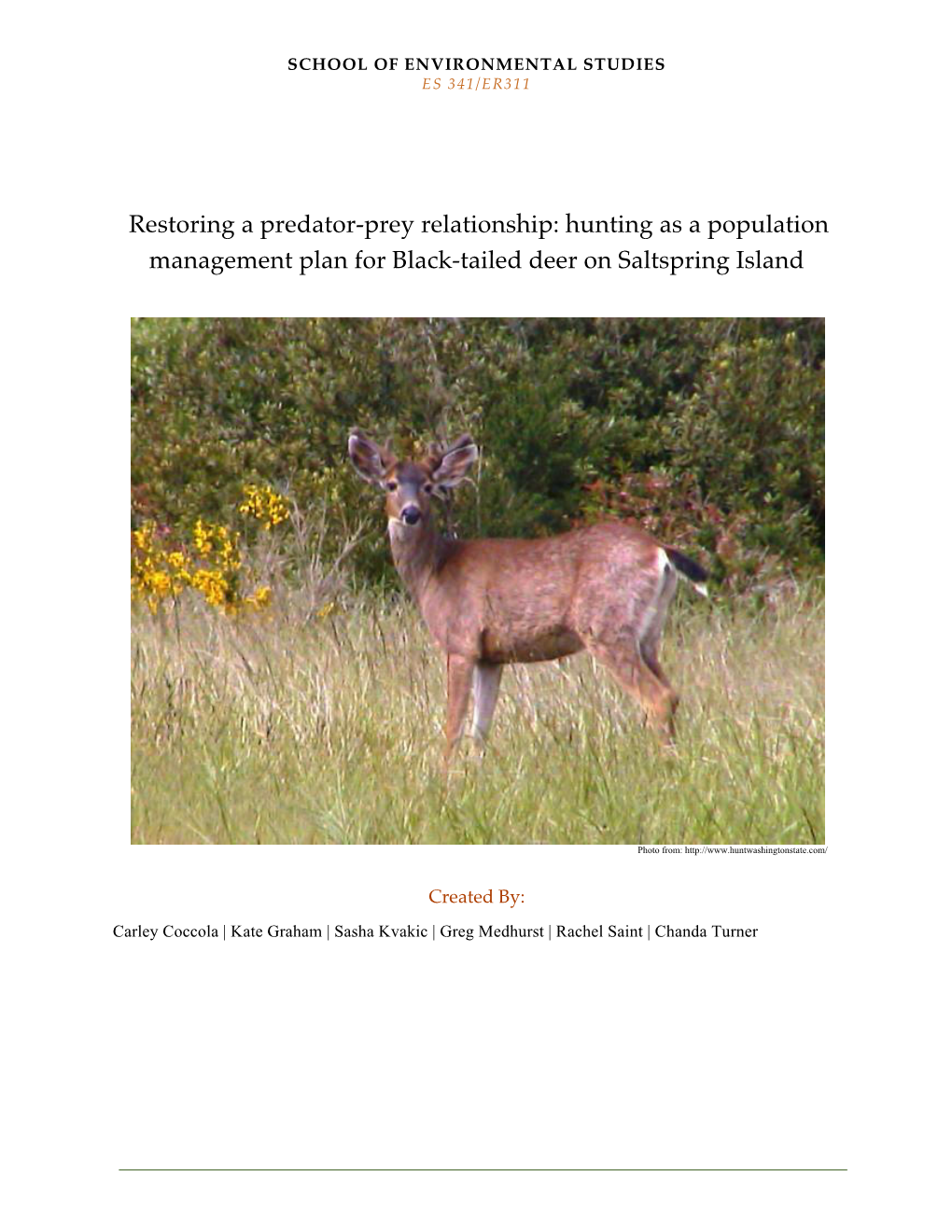 Hunting As a Population Management Plan for Black-Tailed Deer on Saltspring Island