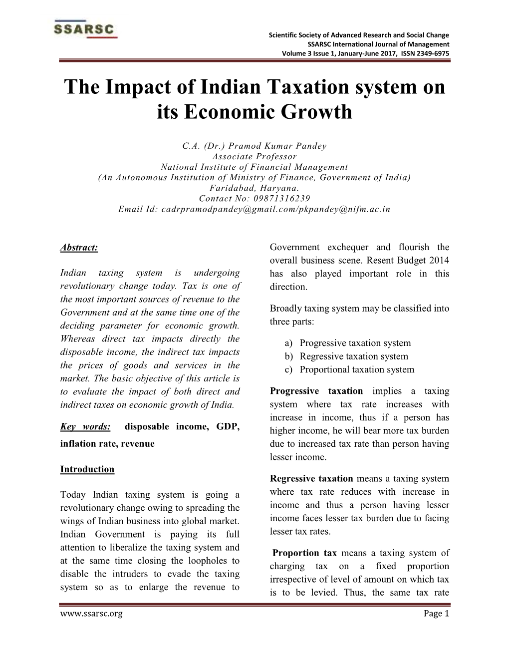 The Impact of Indian Taxation System on Its Economic Growth