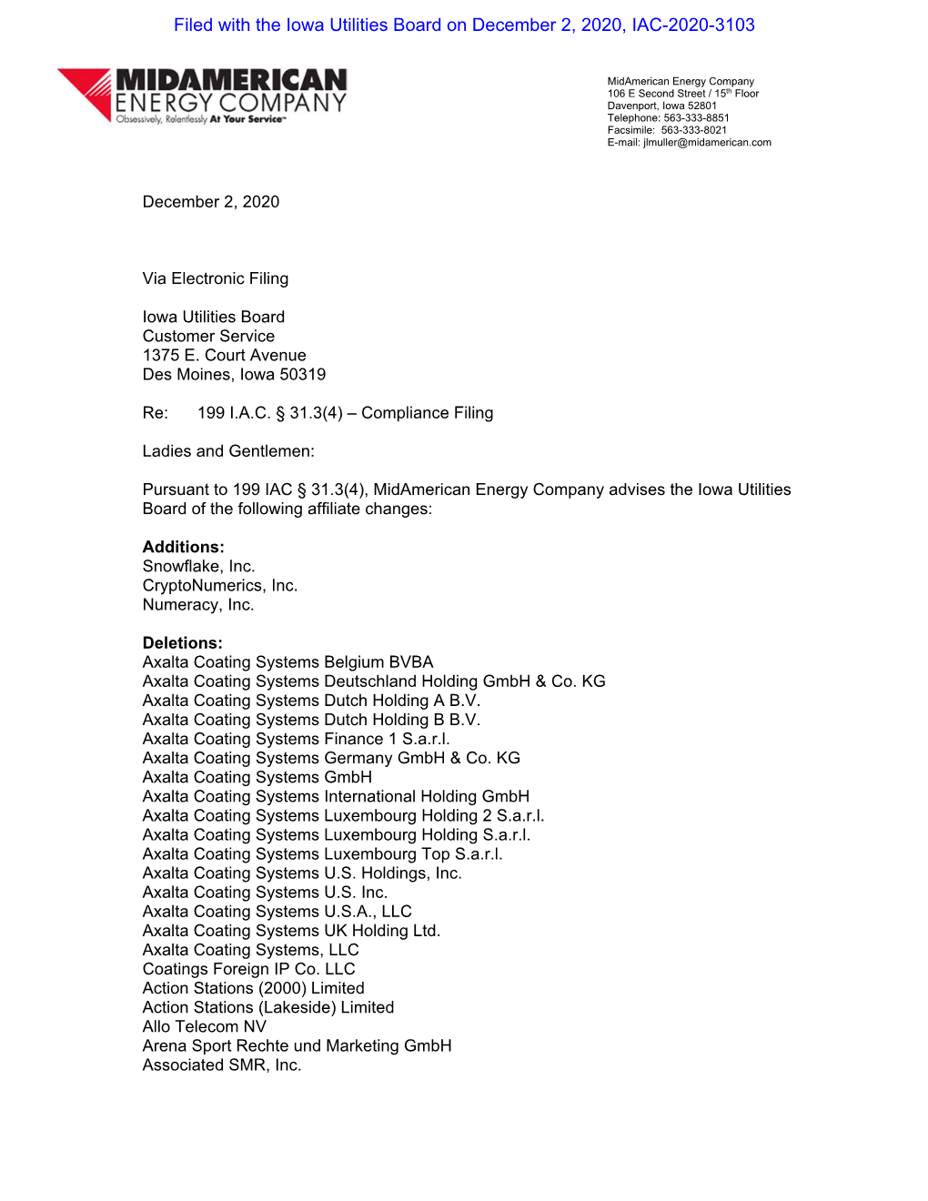 Filed with the Iowa Utilities Board on December 2, 2020, IAC-2020-3103