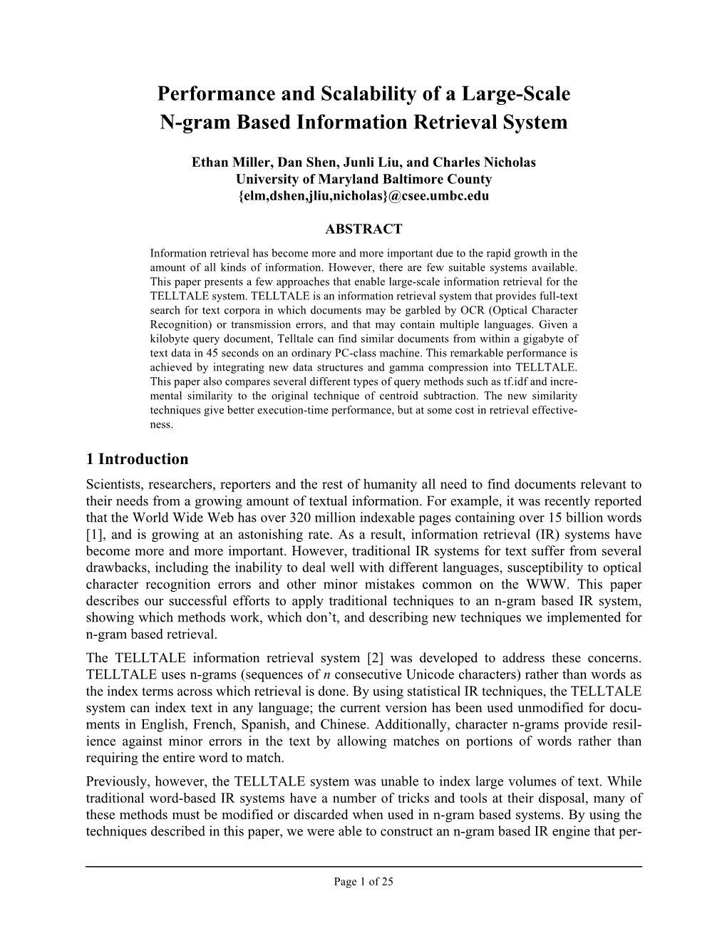 Performance and Scalability of a Large-Scale N-Gram Based Information Retrieval System