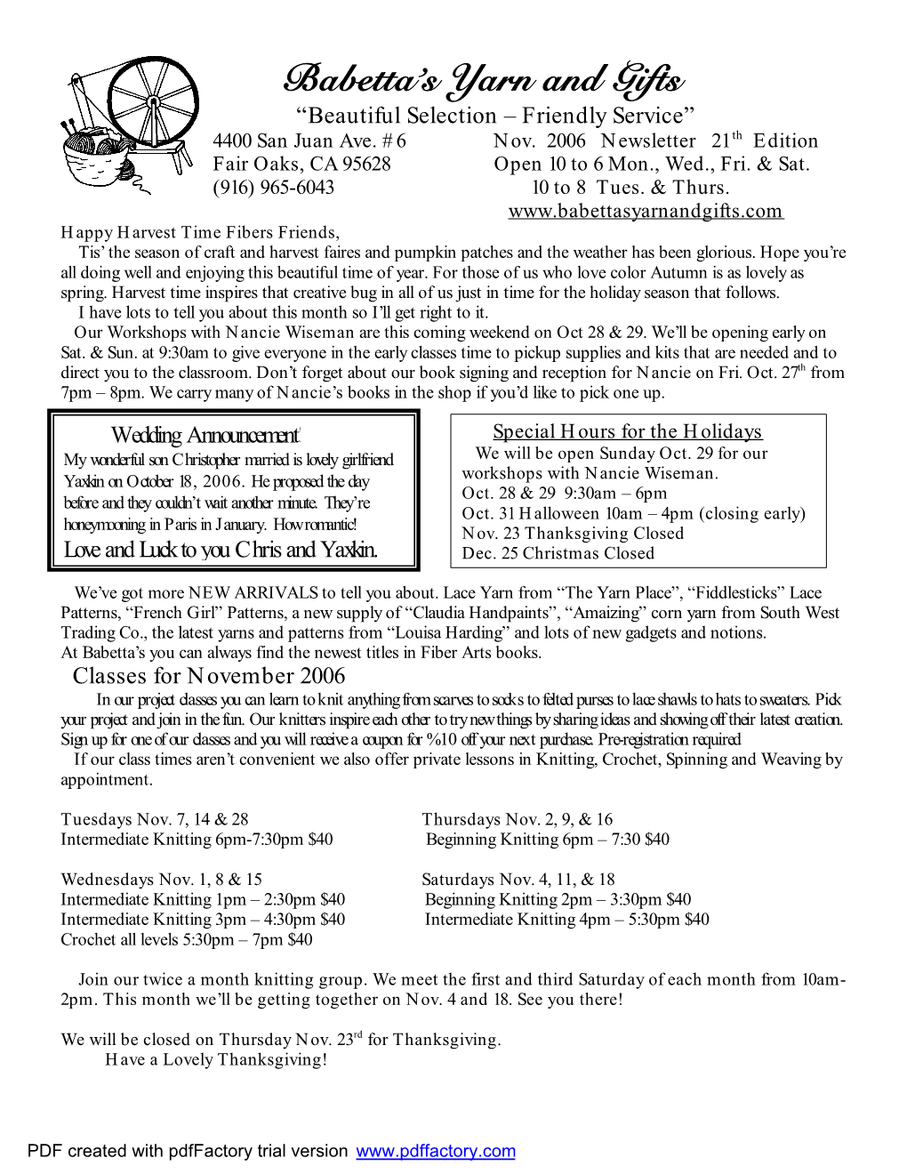 Nov.2006 Newsletter