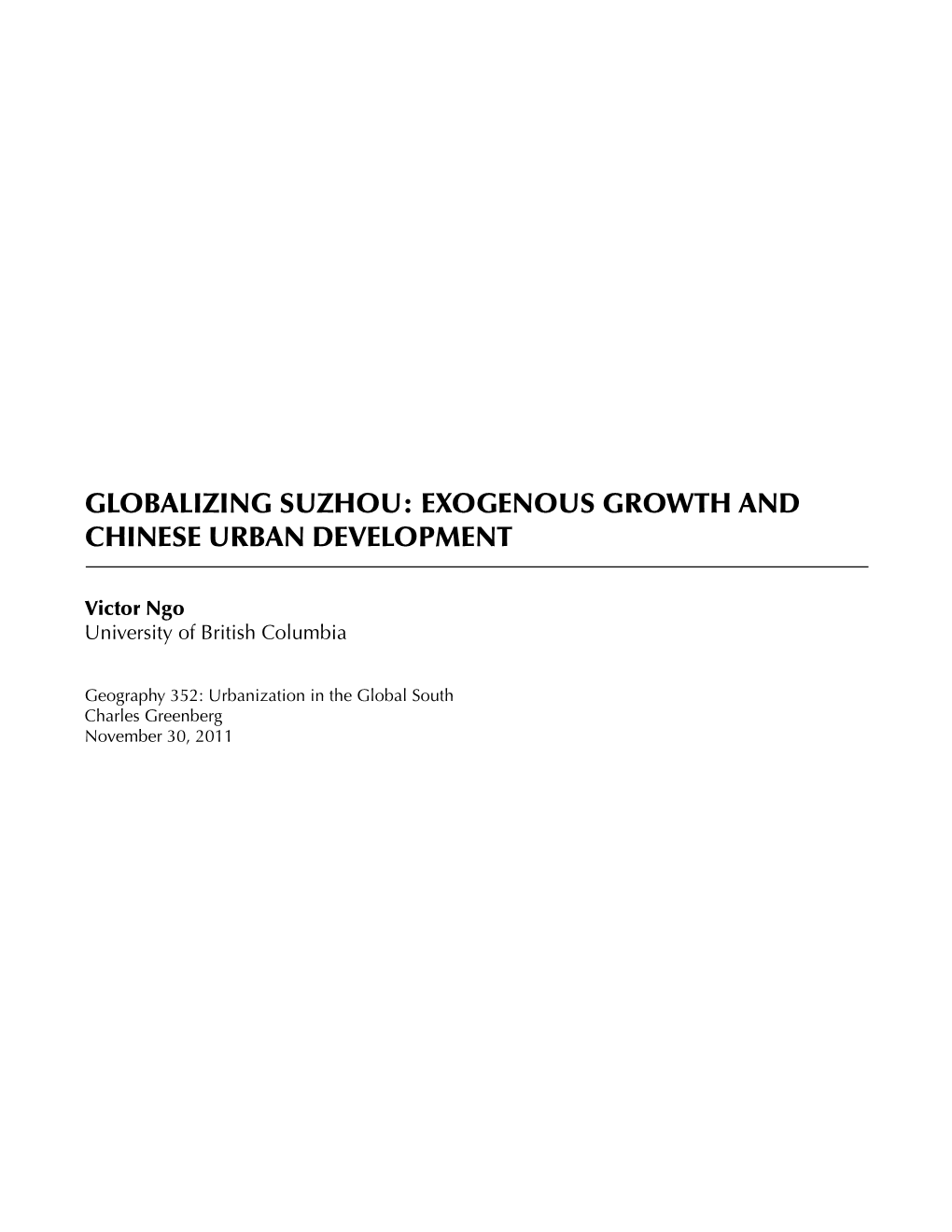 Globalizing Suzhou: Exogenous Growth and Chinese Urban Development