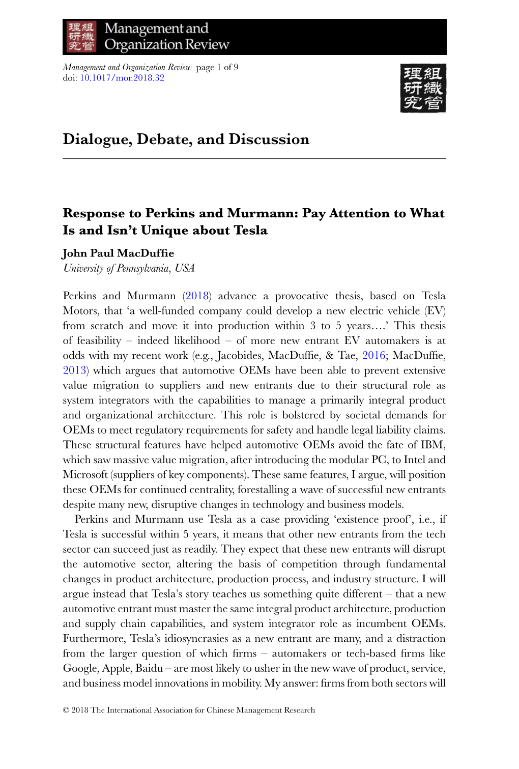 Response to Perkins and Murmann: Pay Attention to What Is and Isn't Unique About Tesla