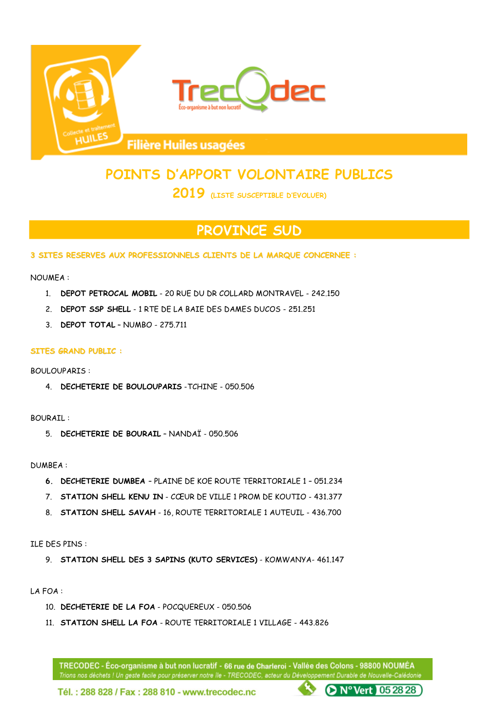 Points D'apport Volontaire Publics Province