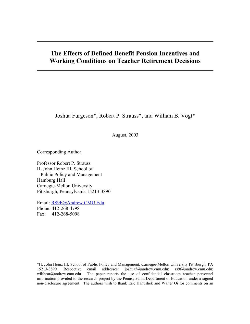 The Effects of Defined Benefit Pension Incentives And