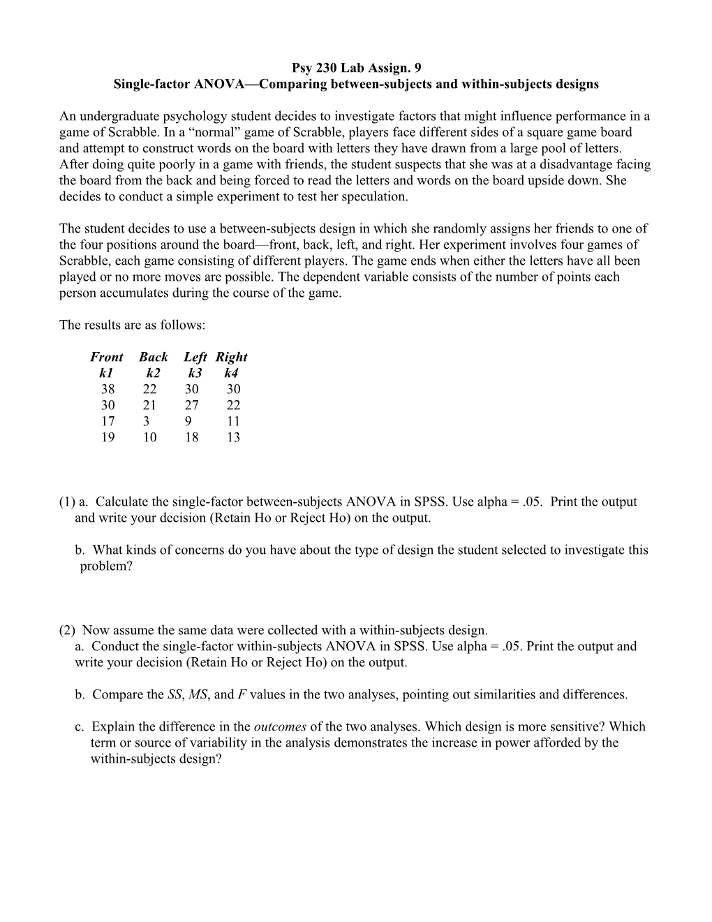 Psy 232 Research Methods II