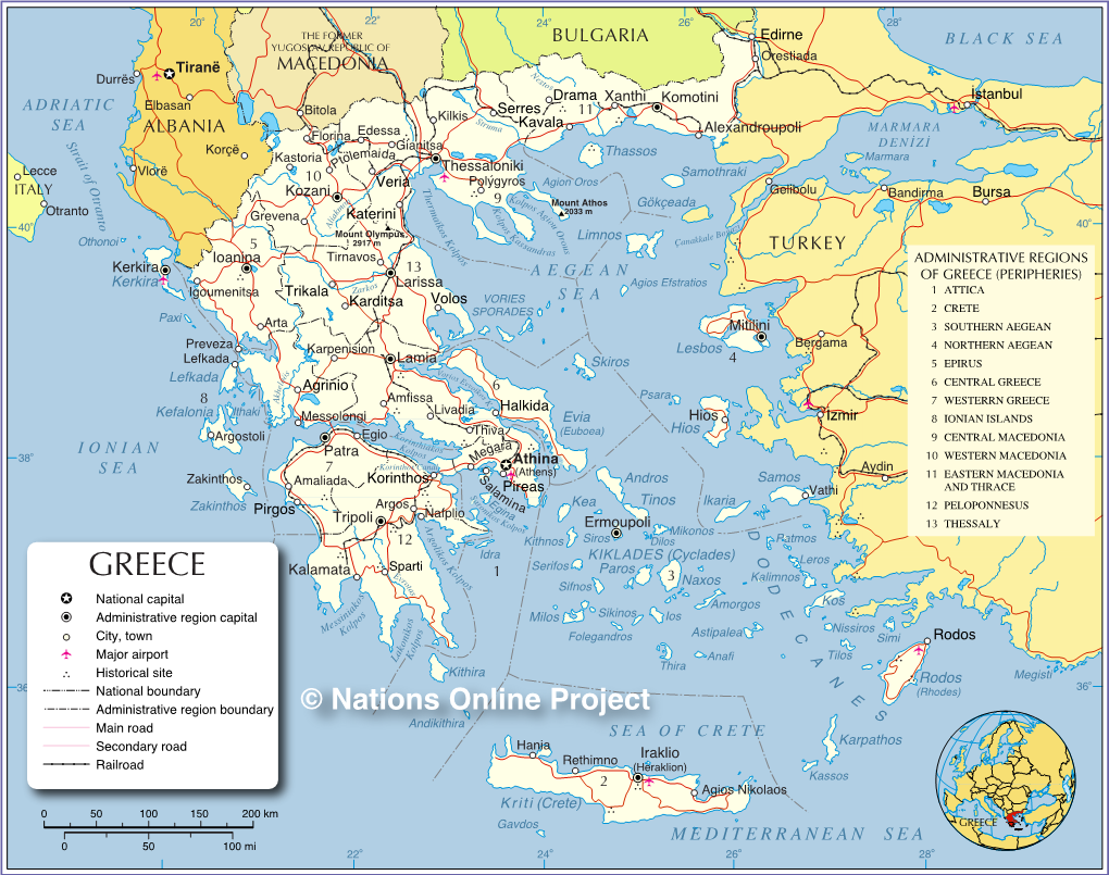 Map of the Hellenic Republic (Greece)