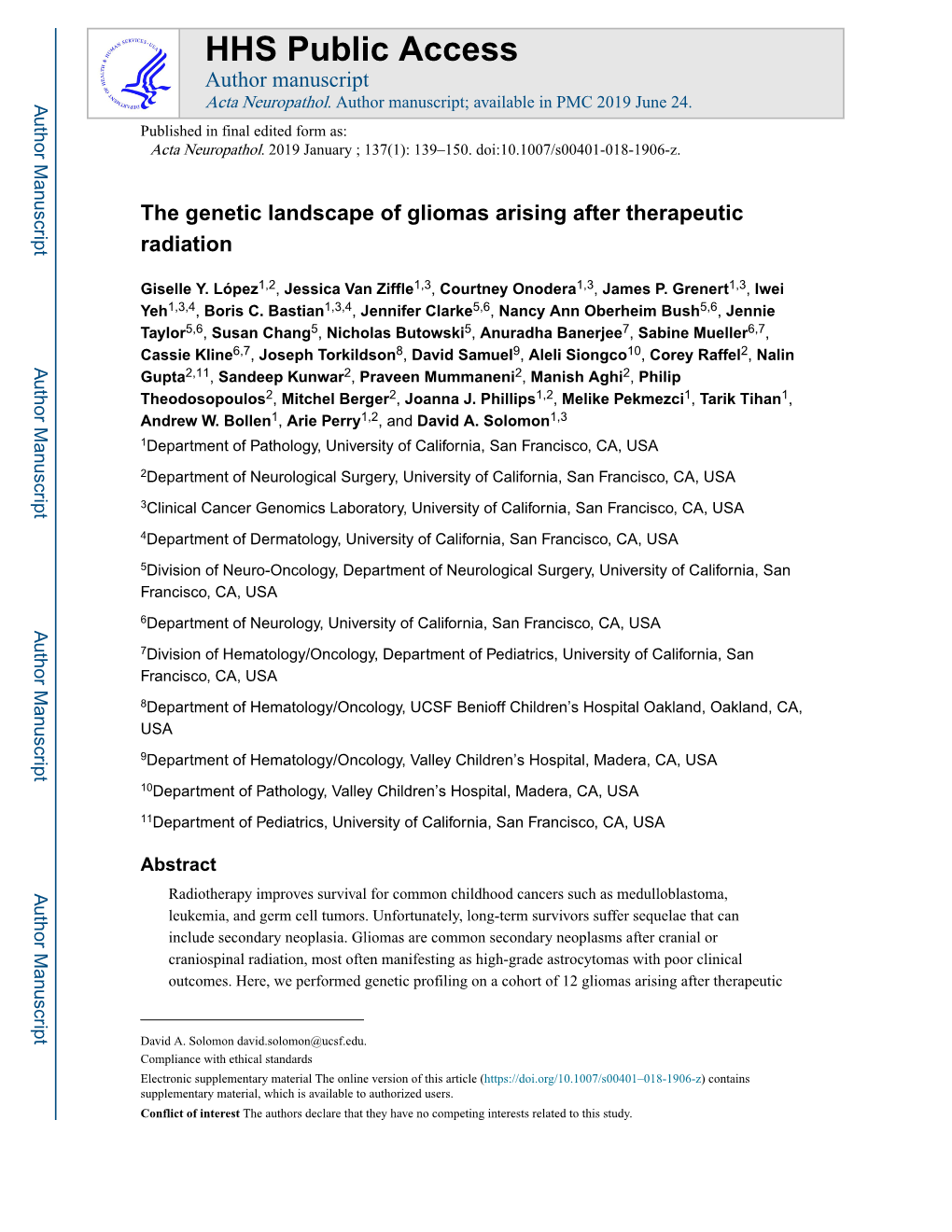 The Genetic Landscape of Gliomas Arising After Therapeutic Radiation