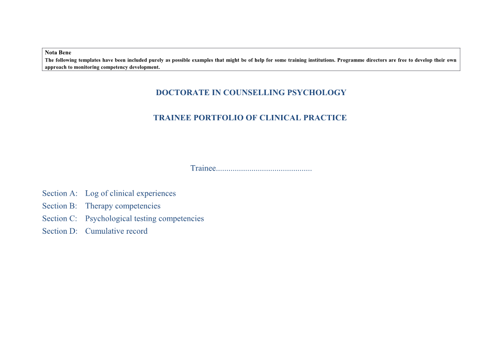 Standards for Doctoral Programmes in Counselling Psychology