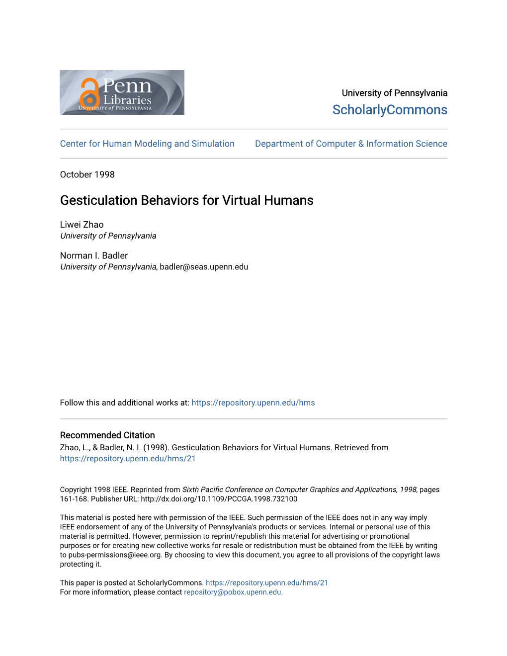 Gesticulation Behaviors for Virtual Humans