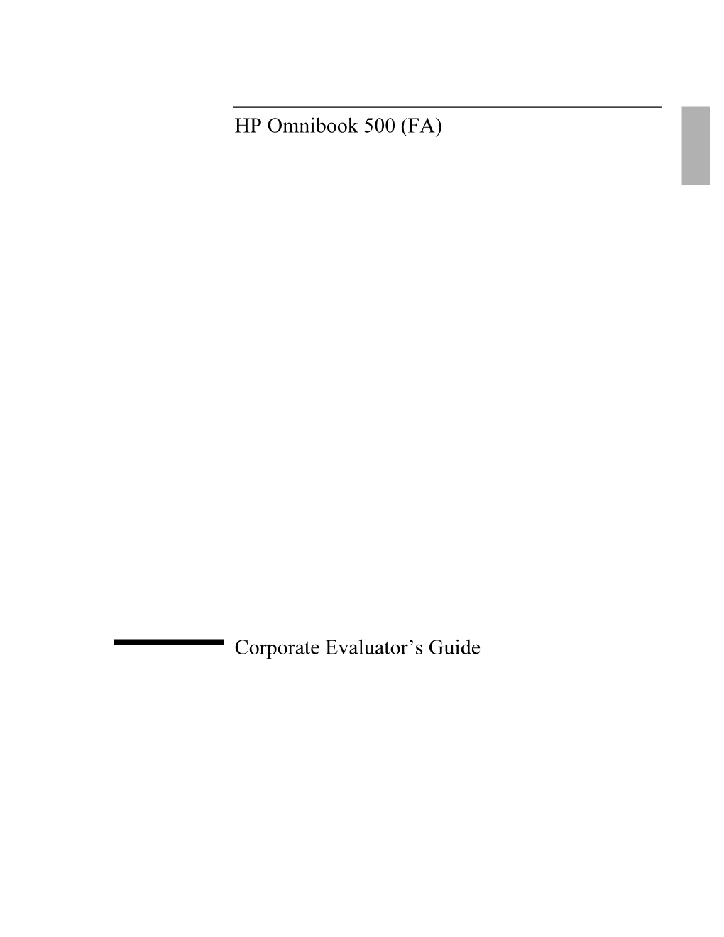 HP Omnibook 500 (FA) Corporate Evaluator's Guide