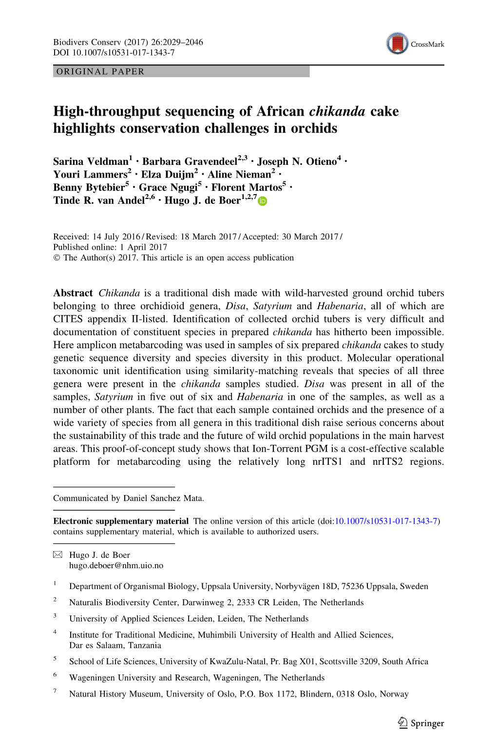 High-Throughput Sequencing of African Chikanda Cake Highlights Conservation Challenges in Orchids